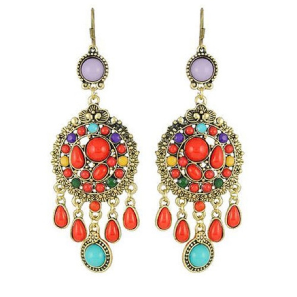 Vintage Style Colorful Water Drop Tassel Earrings